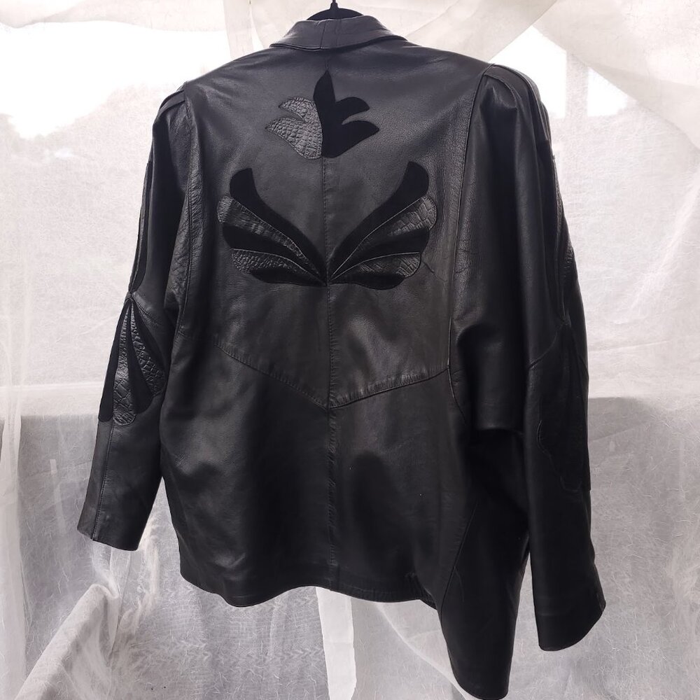 Wing-embroidered Leather Jacket